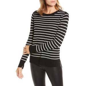 Halogen black and white striped cashmere sweater